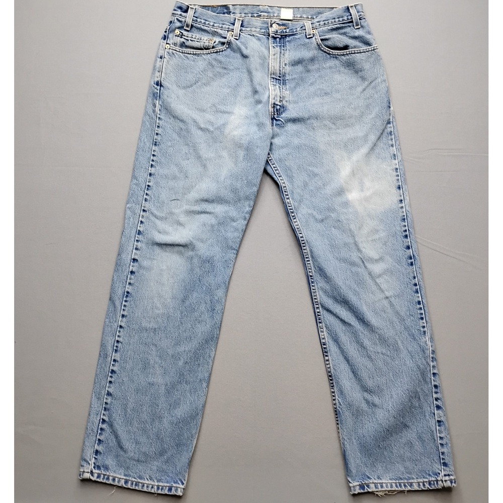 Levis 505 Regular Fit Straight Leg Jeans Mens 38x32 Light Wash Blue Denim